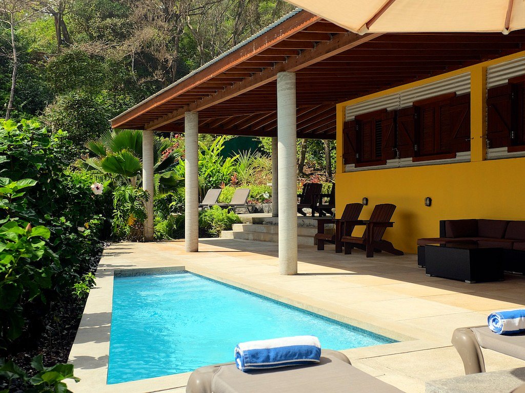 Tropical garden surrounding Ocean Suite 5 at Pagua Bay House, Marigot, Dominica