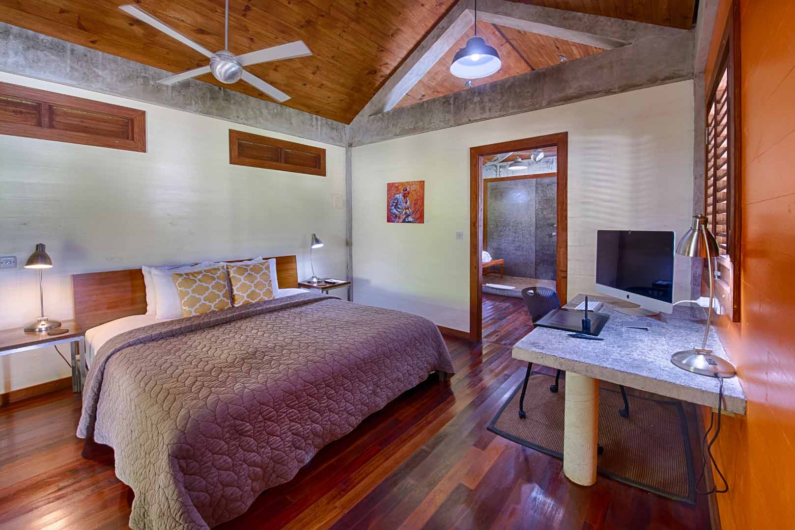Bedroom in Ocean Suite 5 at Pagua Bay House, oceanfront suite with private plunge pool, Marigot, Dominica